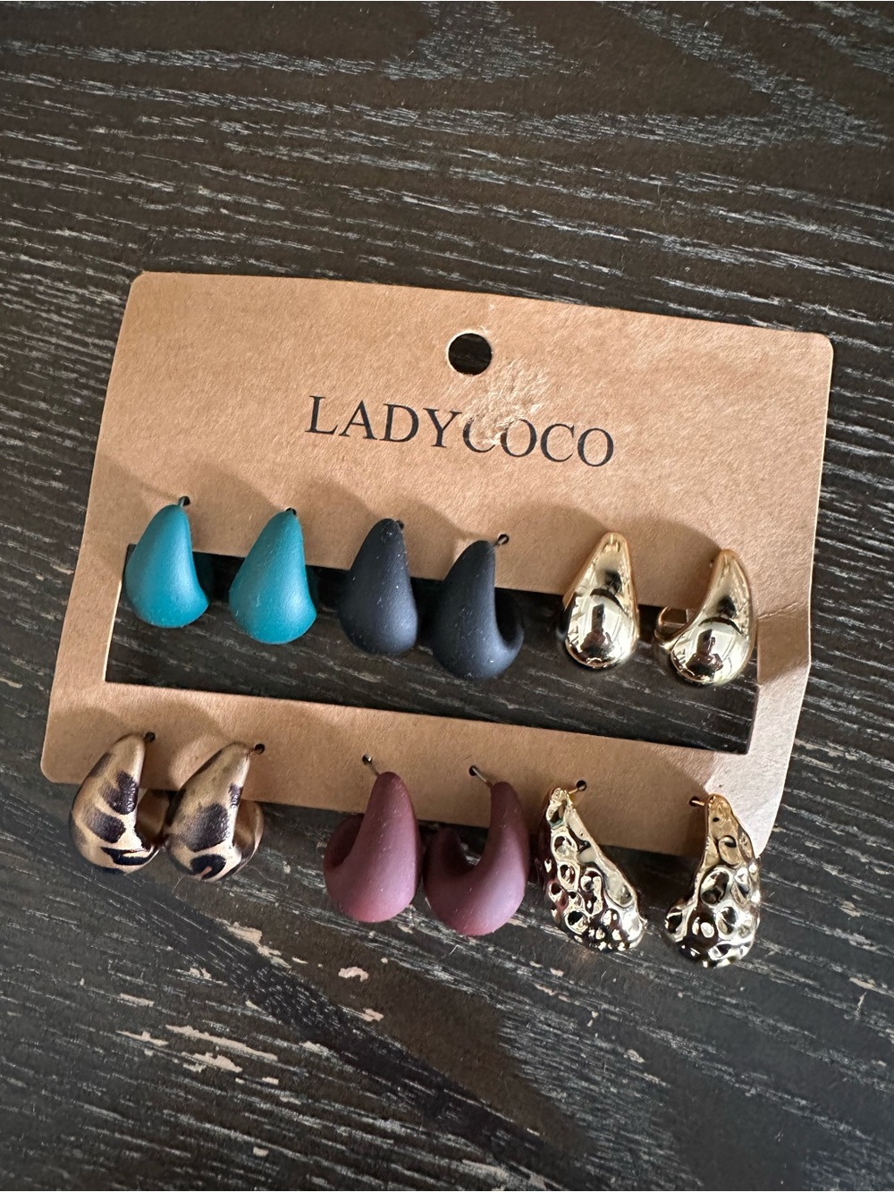 Women's Multi-Pair Earring Set in Teal, Black, Plum & Gold